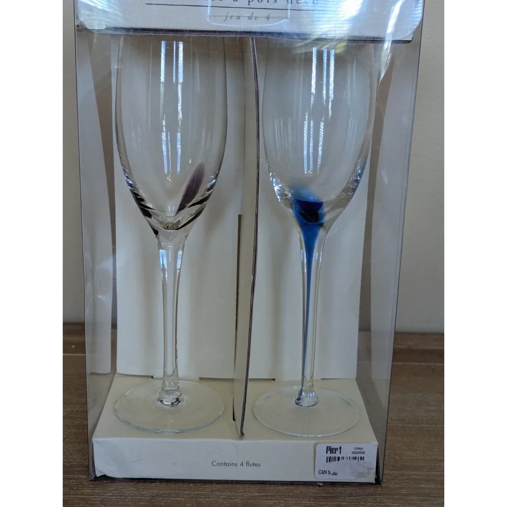 Pier 1 One Imports Colored Glass Teardrop Champagne Flute 9